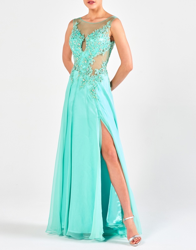 ROSA - Φόρεμα βραδινό με δαντέλα και κέντημα