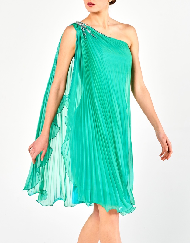 LAUREL - Φόρεμα κοντό πλισσέ με έναν ώμο κοκτέιλ