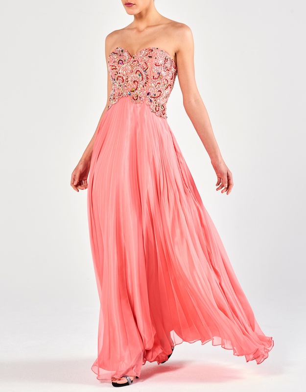 MARISA - Βραδινό φόρεμα μακρύ αέρινο πλισέ από απαλή μουσελίνα