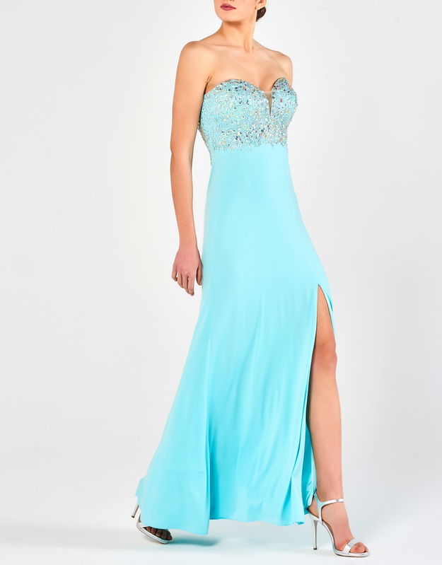 MARISSA - Φόρεμα μακρύ στάπλες με κέντημα βραδινό