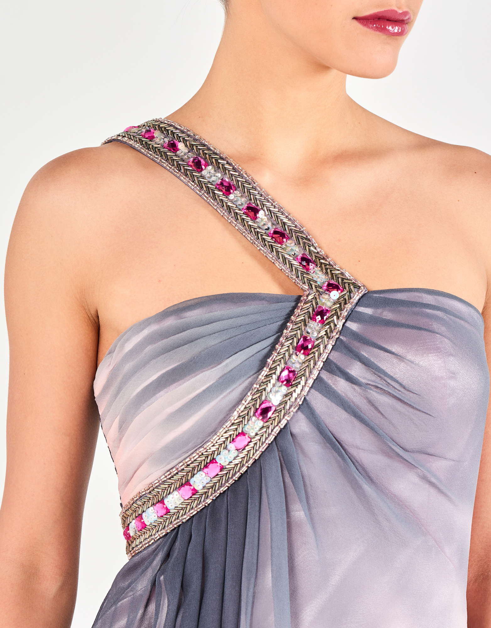 CAITLIN - Φόρεμα κοκτέιλ με έναν ώμο μεταξωτό