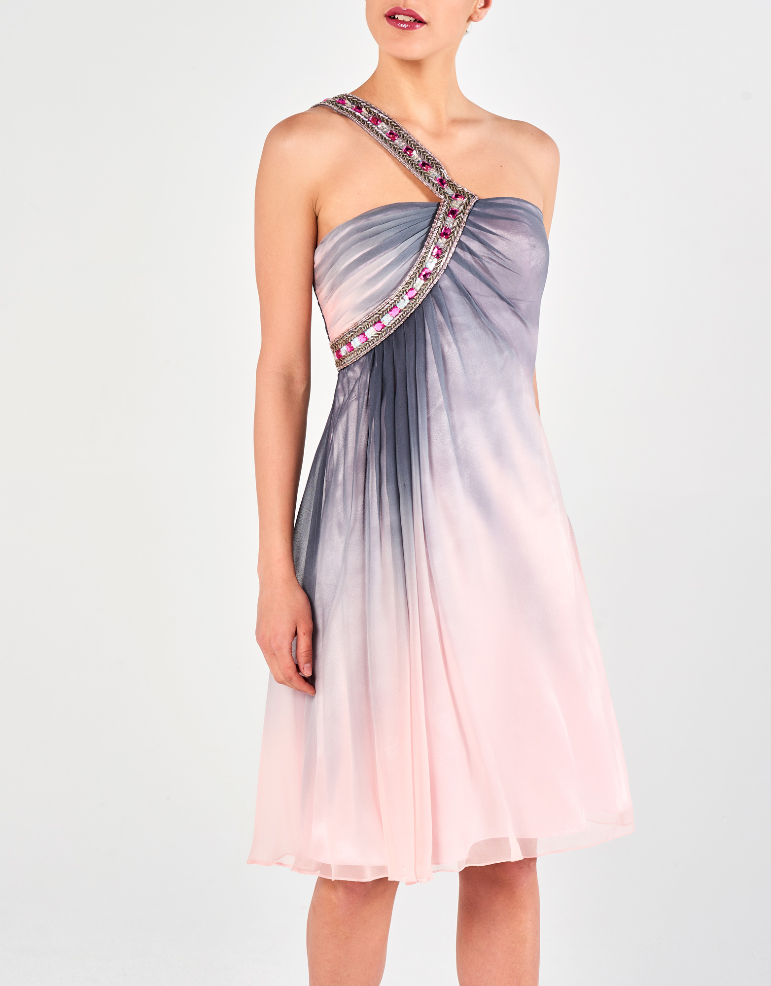 CAITLIN - Φόρεμα κοκτέιλ με έναν ώμο μεταξωτό