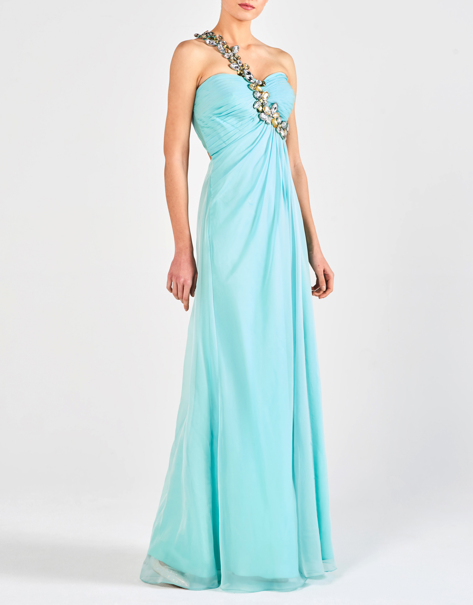 SHANA - Φόρεμα βραδινό με έναν ώμο κεντημένο