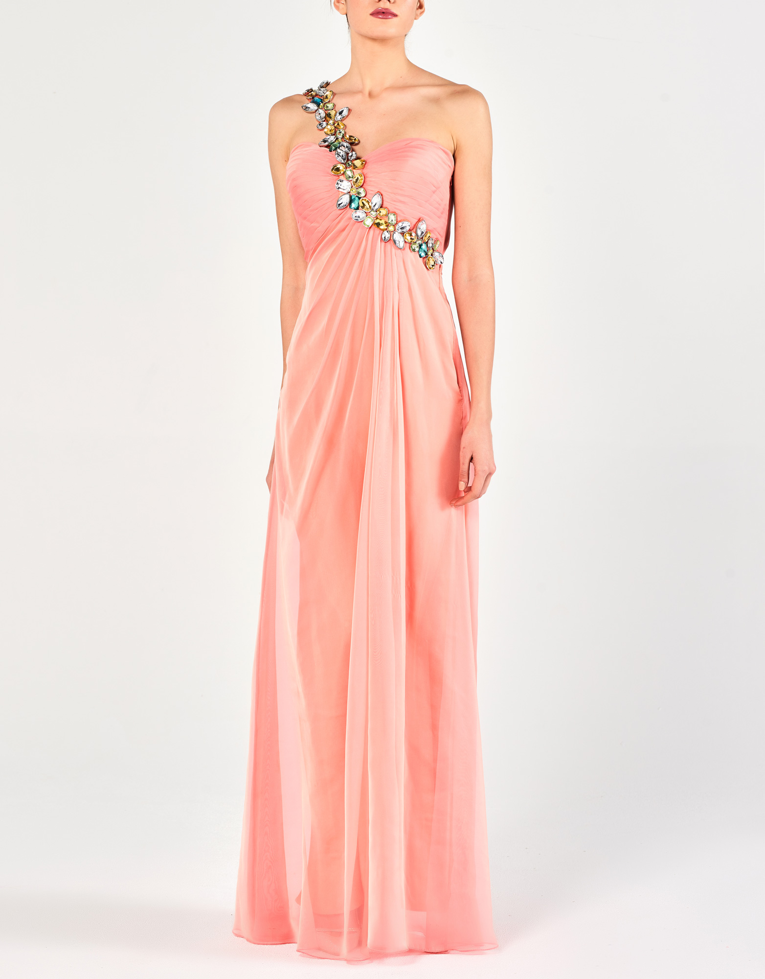 SHANA - Φόρεμα βραδινό με έναν ώμο κεντημένο