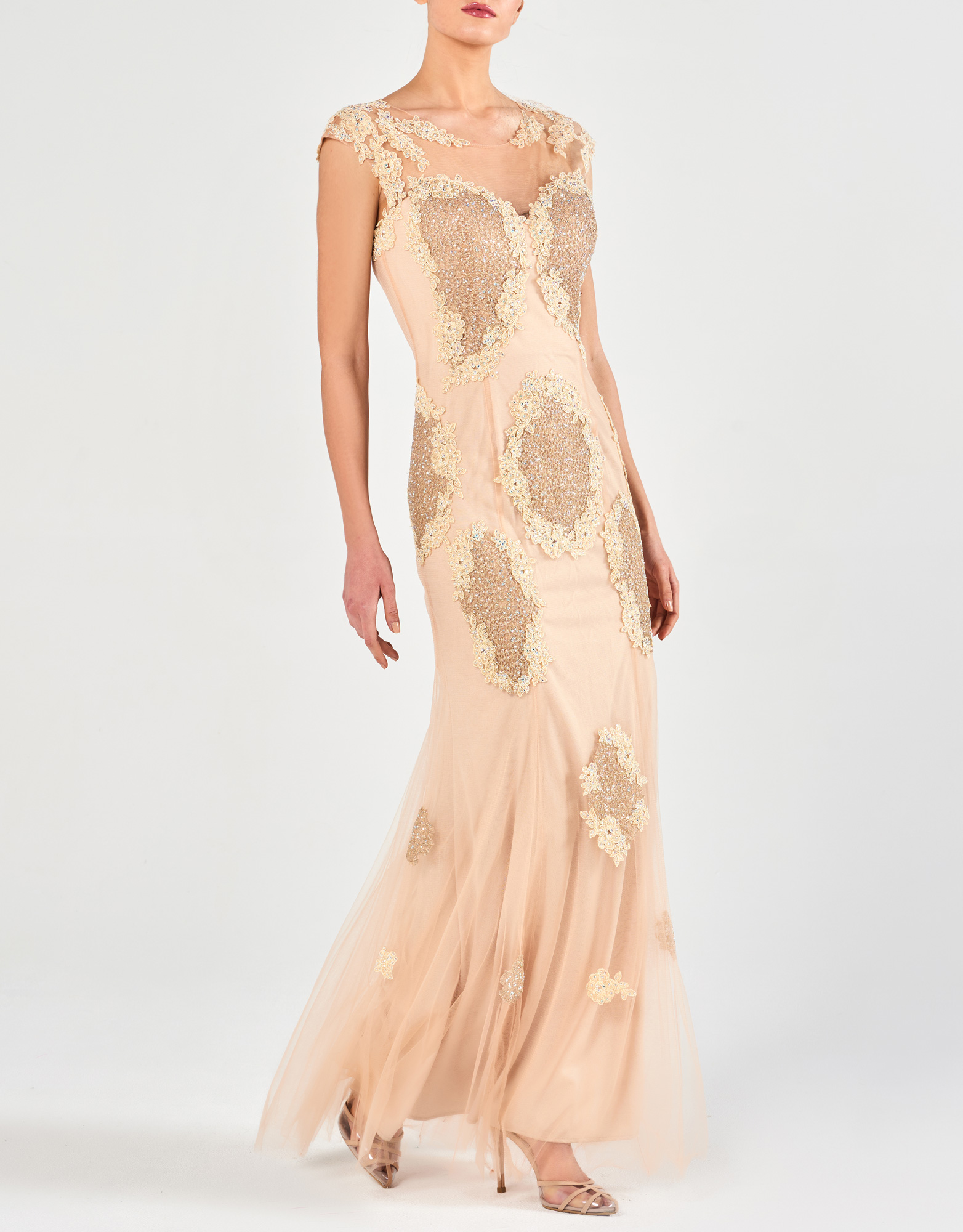 CORA - Φόρεμα μακρύ με κέντημα και δαντέλα βραδινό