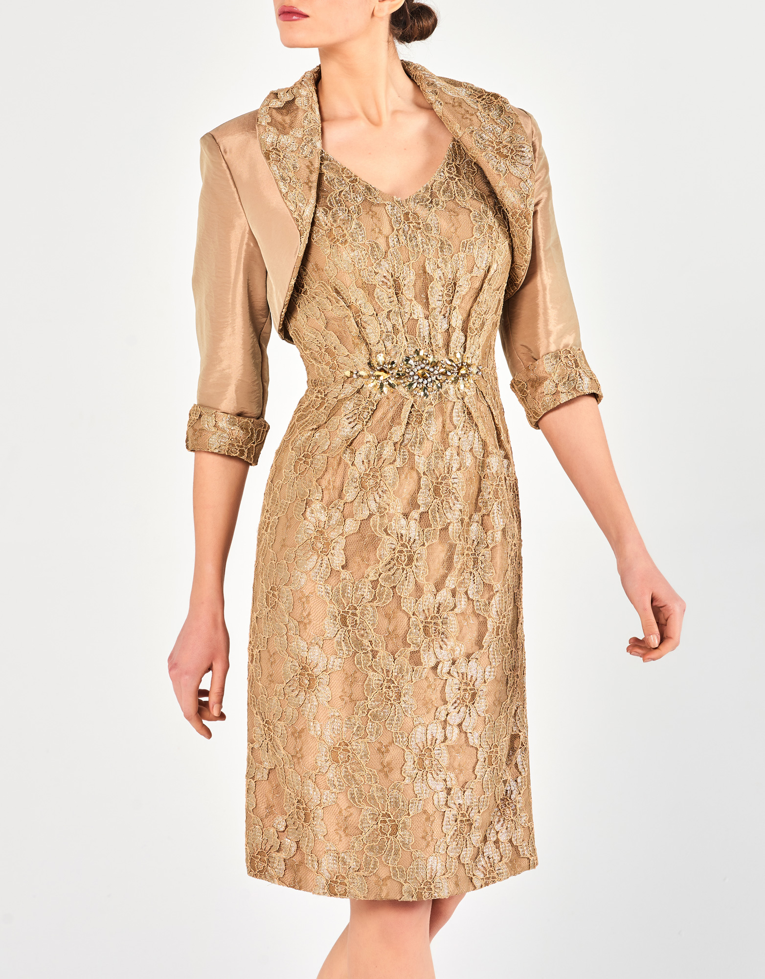 KARIN - Φόρεμα κοντό με δαντέλα και μπορλερό κλασικό