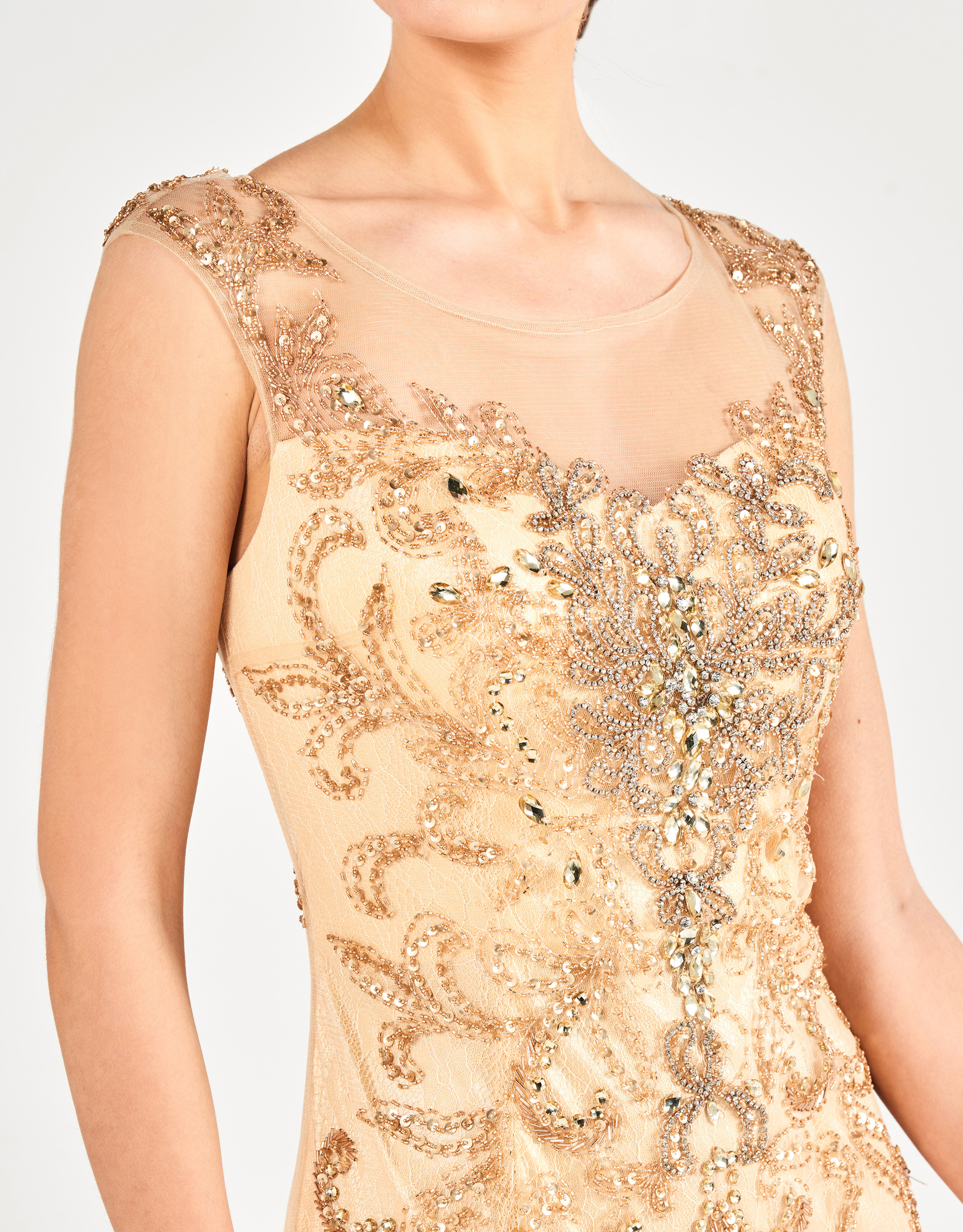 FLORA - Φόρεμα κλασσικό μακρύ με κέντημα και δαντέλα