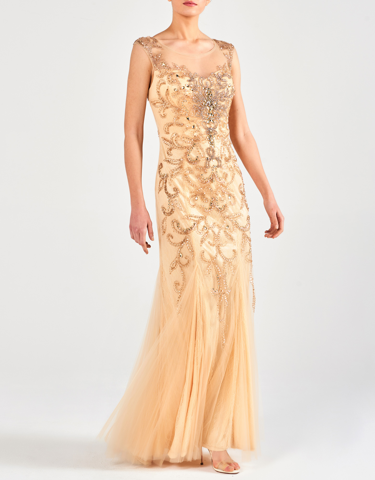 FLORA - Φόρεμα κλασσικό μακρύ με κέντημα και δαντέλα