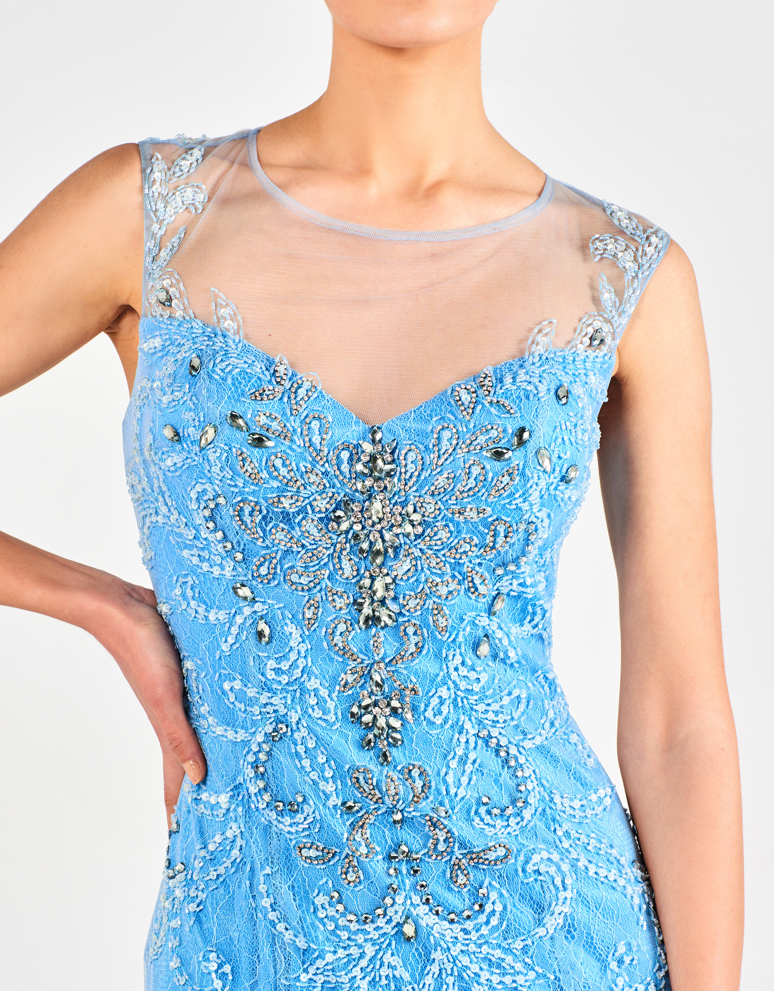 FLORA - Φόρεμα κλασσικό μακρύ με κέντημα και δαντέλα