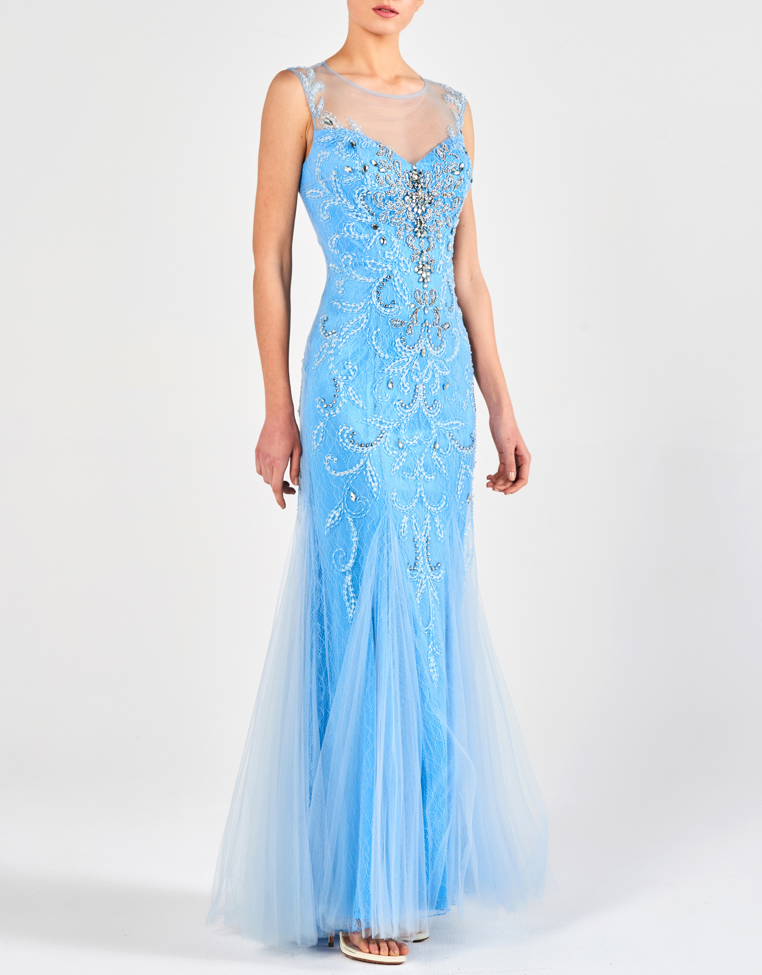 FLORA - Φόρεμα κλασσικό μακρύ με κέντημα και δαντέλα