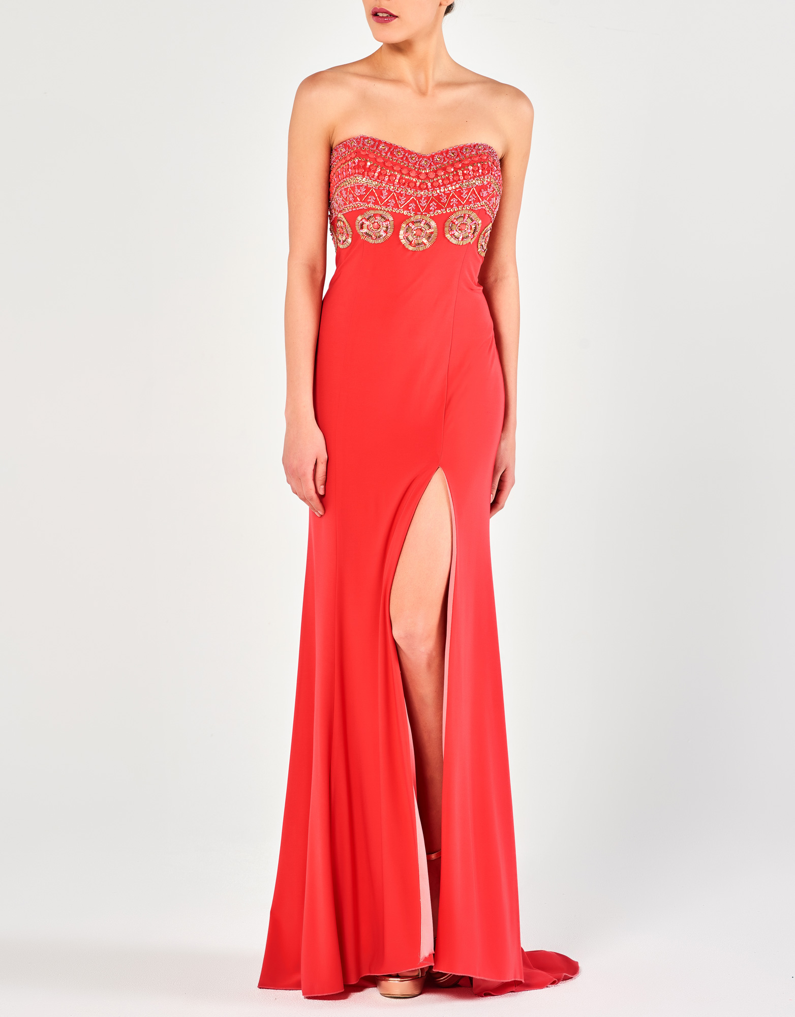 NELL - Φόρεμα μακρύ στράπλες με κέντημα βραδινό