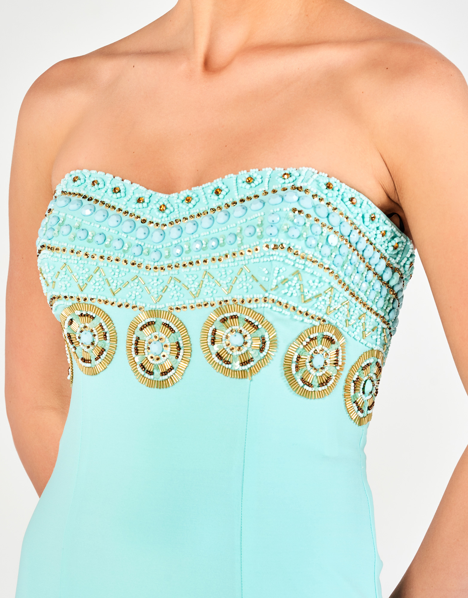 NELL - Φόρεμα μακρύ στράπλες με κέντημα βραδινό