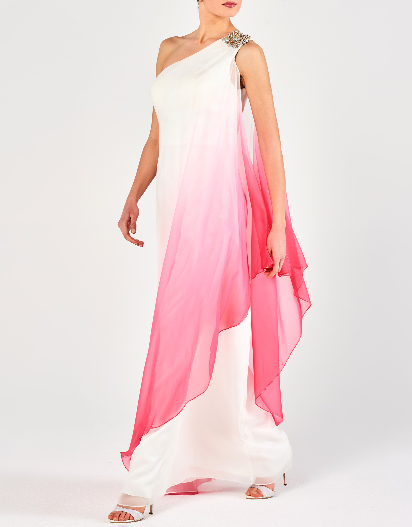 EARLENE - Φόρεμα μακρύ με έναν ώμο και κέντημα βραδινό