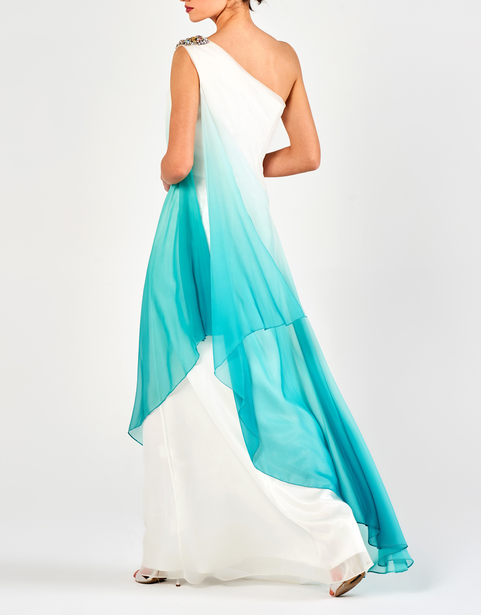 EARLENE - Φόρεμα μακρύ με έναν ώμο και κέντημα βραδινό