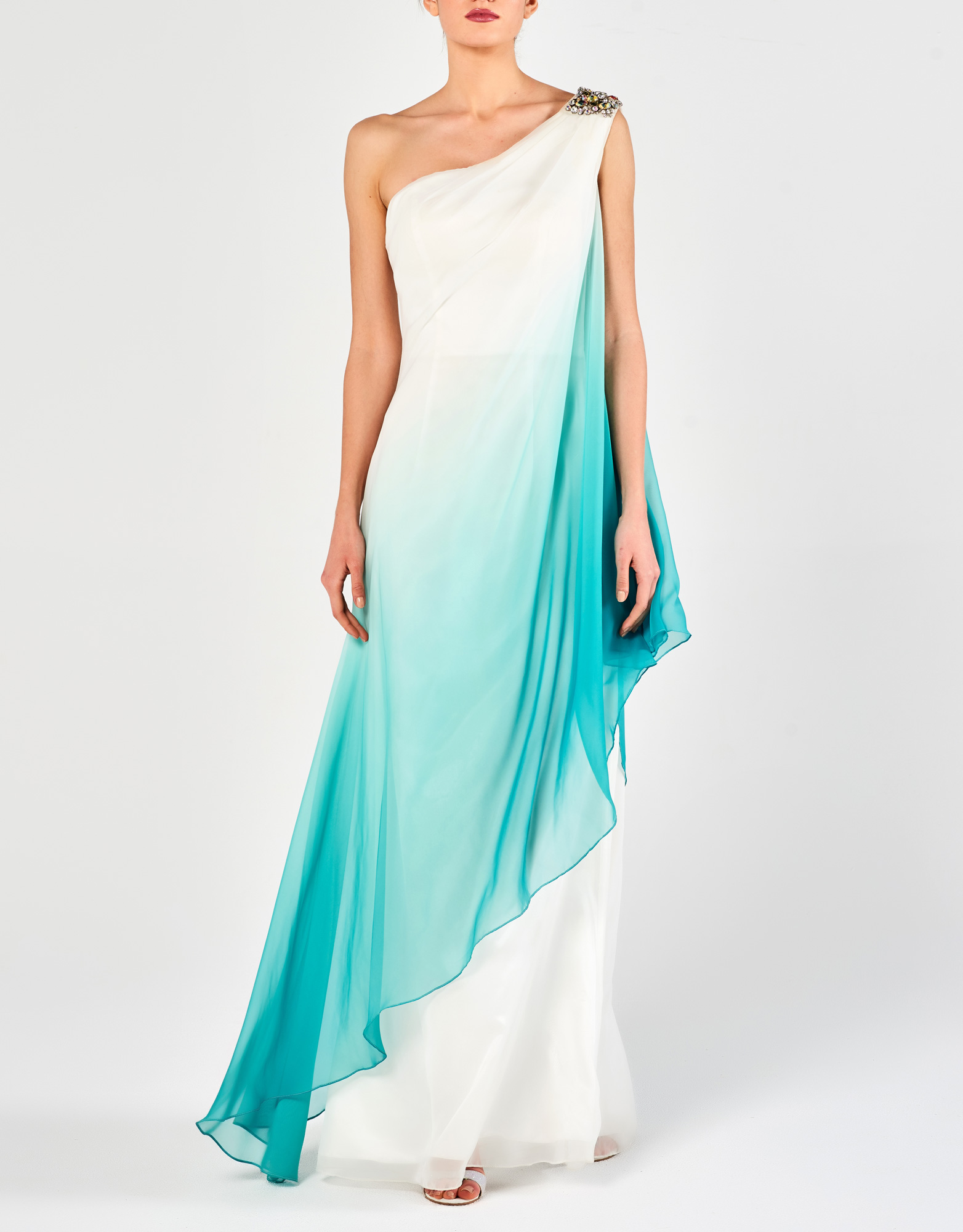 EARLENE - Φόρεμα μακρύ με έναν ώμο και κέντημα βραδινό