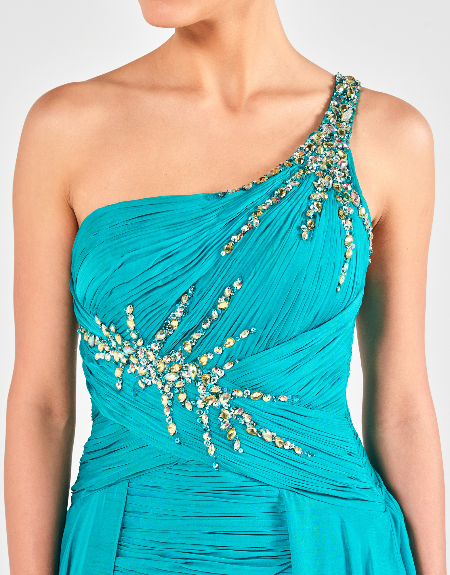 ANGIE - Φόρεμα βραδινό ασύμμετρο με έναν ώμο και κέντημα