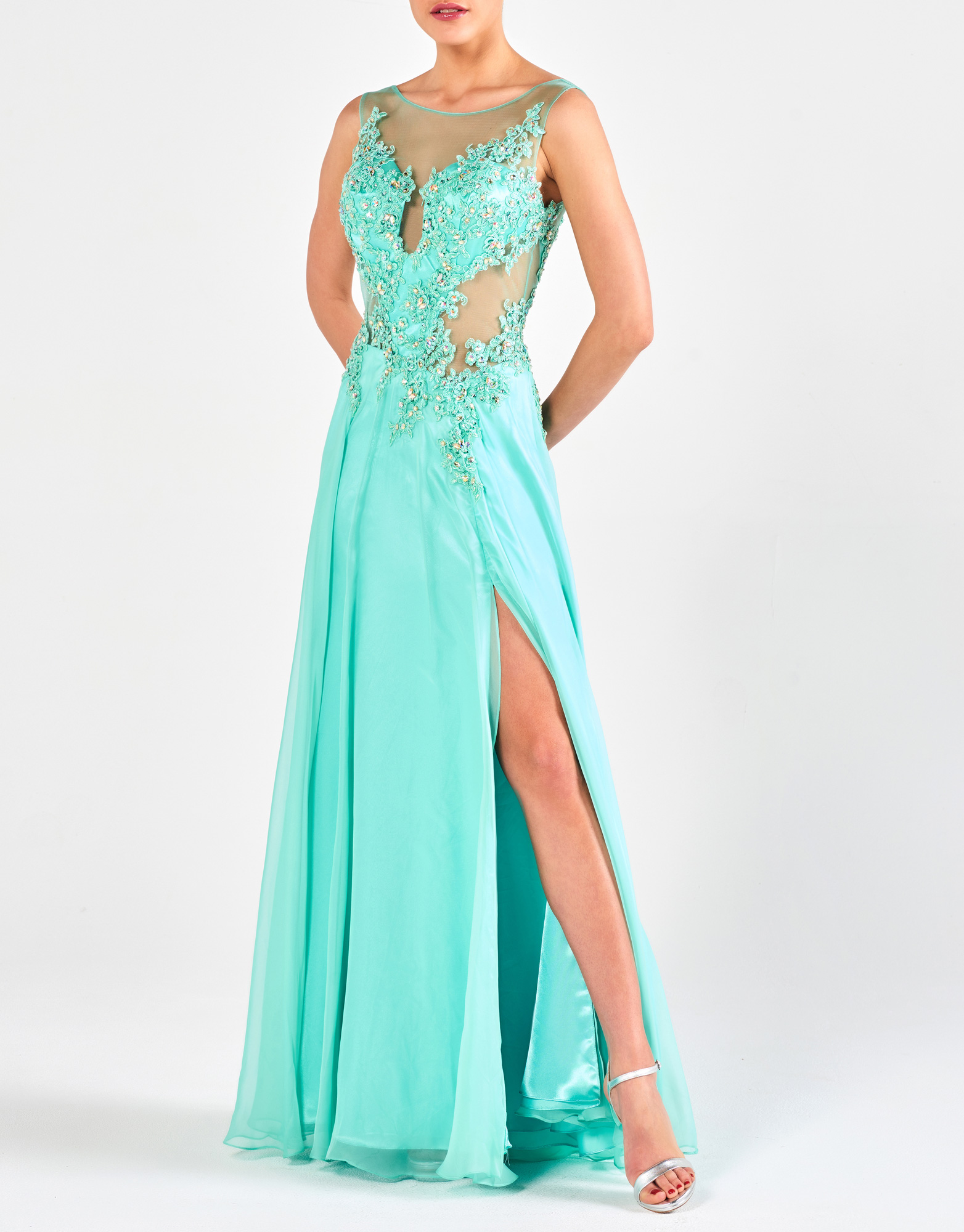 ROSA - Φόρεμα βραδινό με δαντέλα και κέντημα