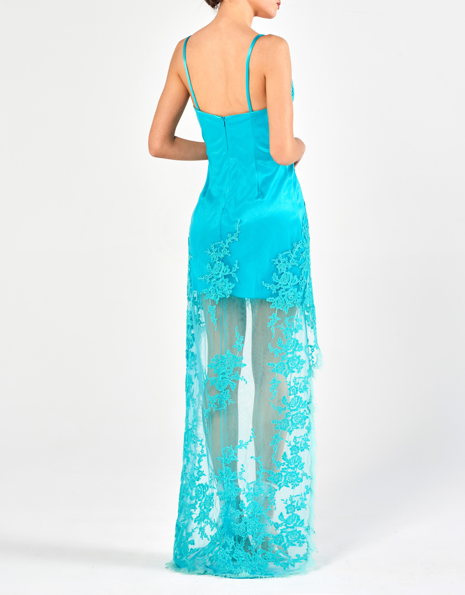 KRISTINA - Φόρεμα στάπλες με κέντημα και δαντέλα βραδινό