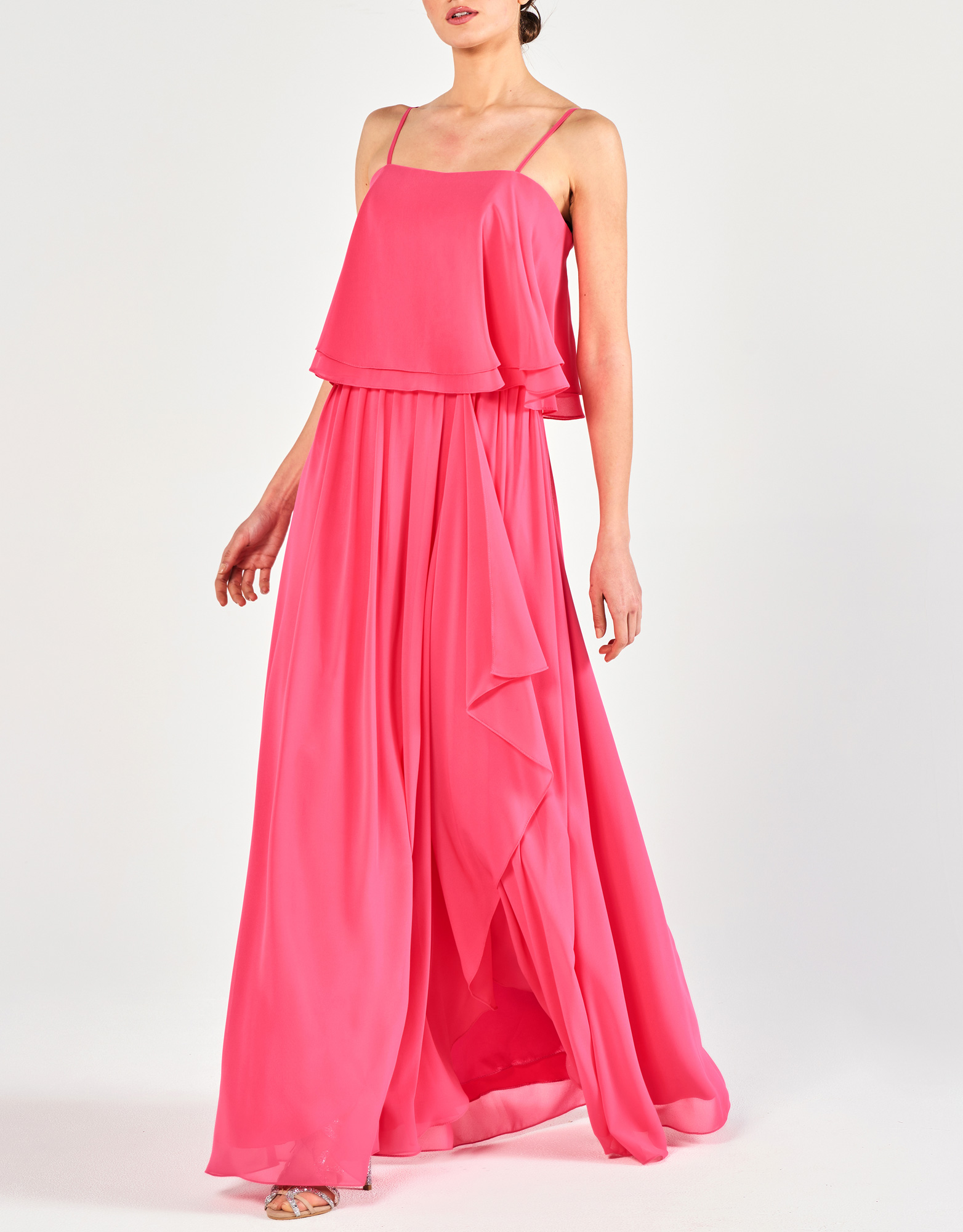 TRACEY - Φόρεμα κοκτέιλ μακρύ με βολάν στο μπούστο