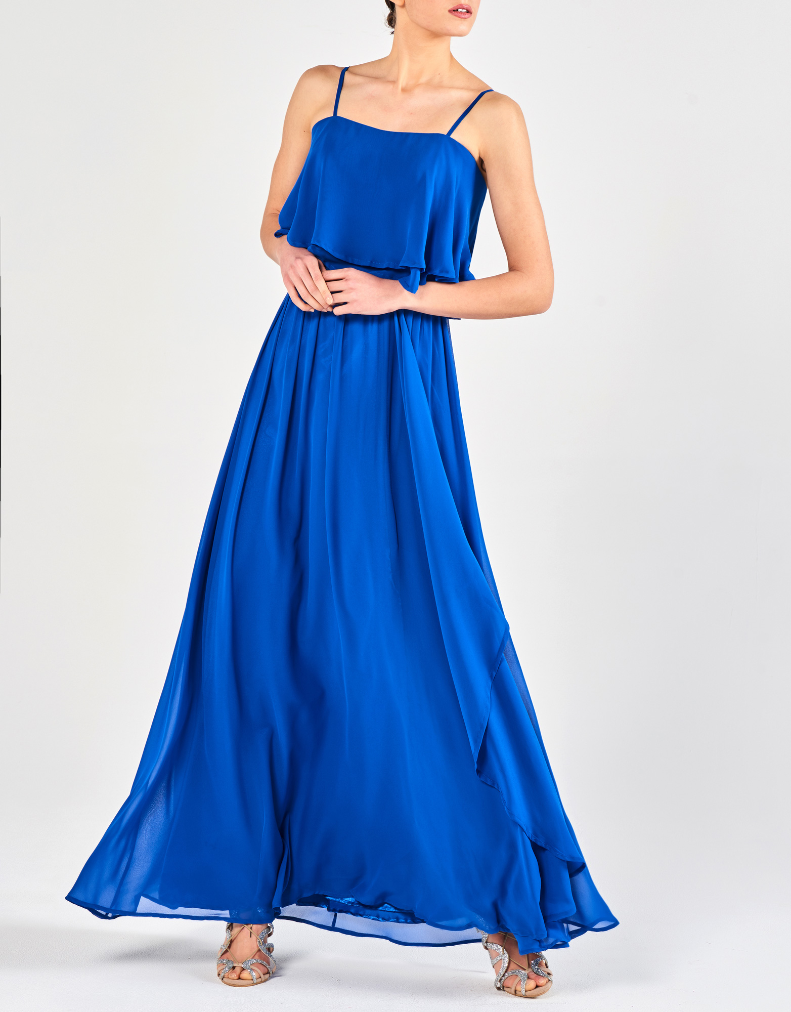 TRACEY - Φόρεμα κοκτέιλ μακρύ με βολάν στο μπούστο