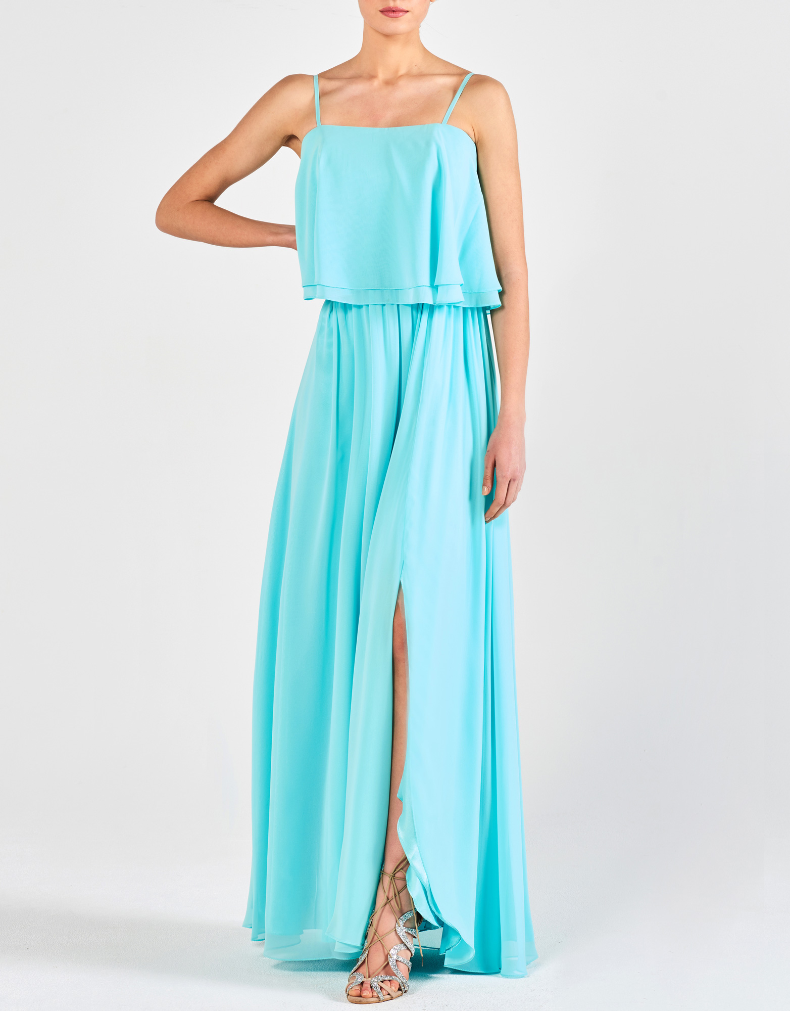 TRACEY - Φόρεμα κοκτέιλ μακρύ με βολάν στο μπούστο