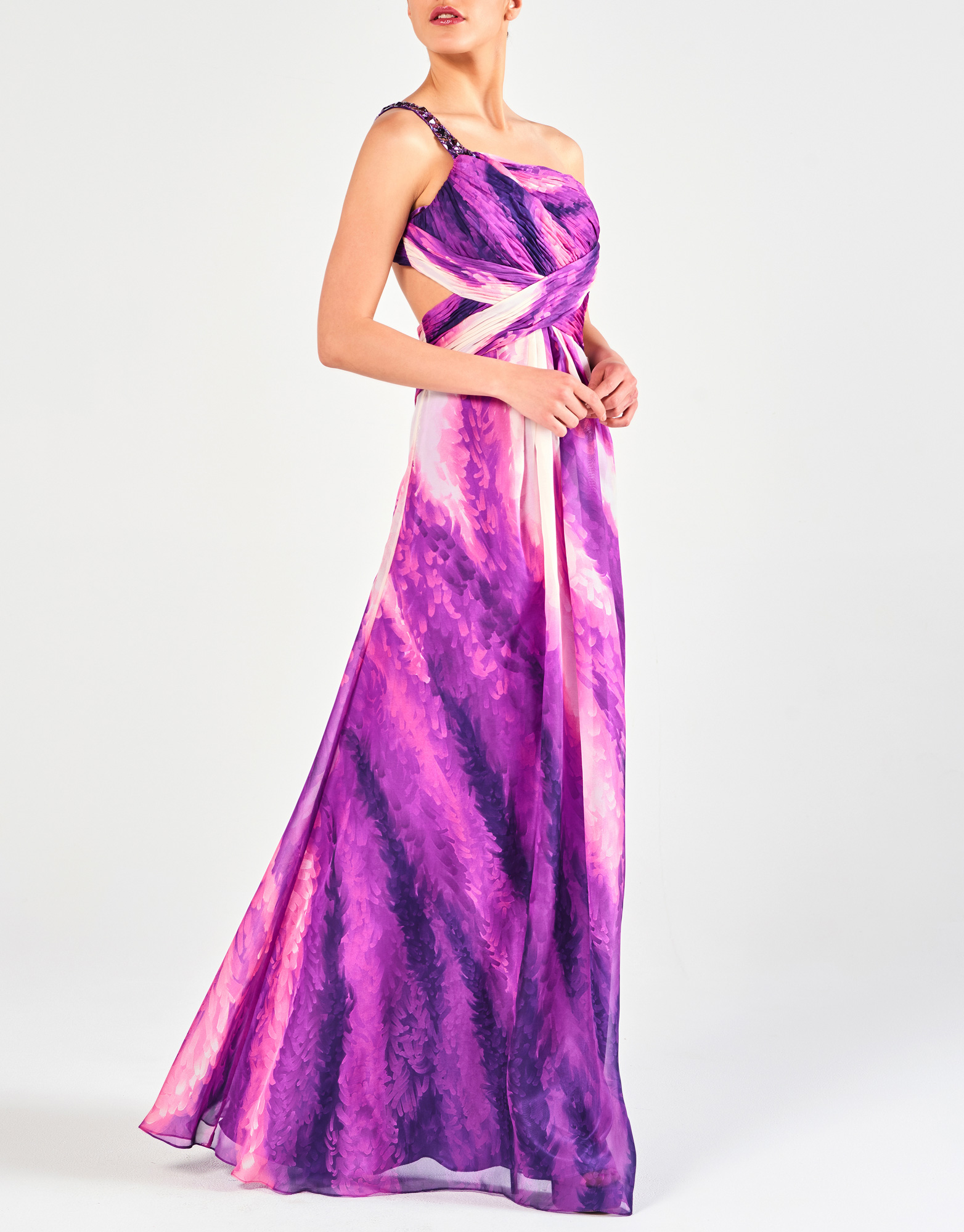 LYNDA - Φόρεμα μακρύ εξώπλατο εμπριμέ βραδινό