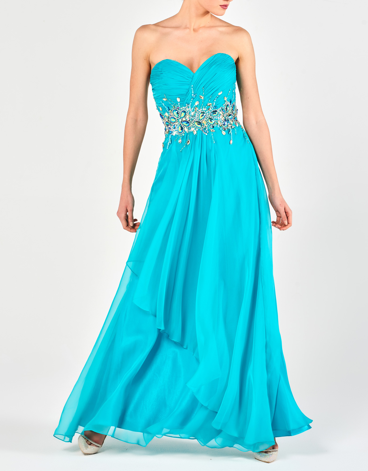 LUELLA - Φόρεμα μακρύ στράπλες με κέντημα βραδινό