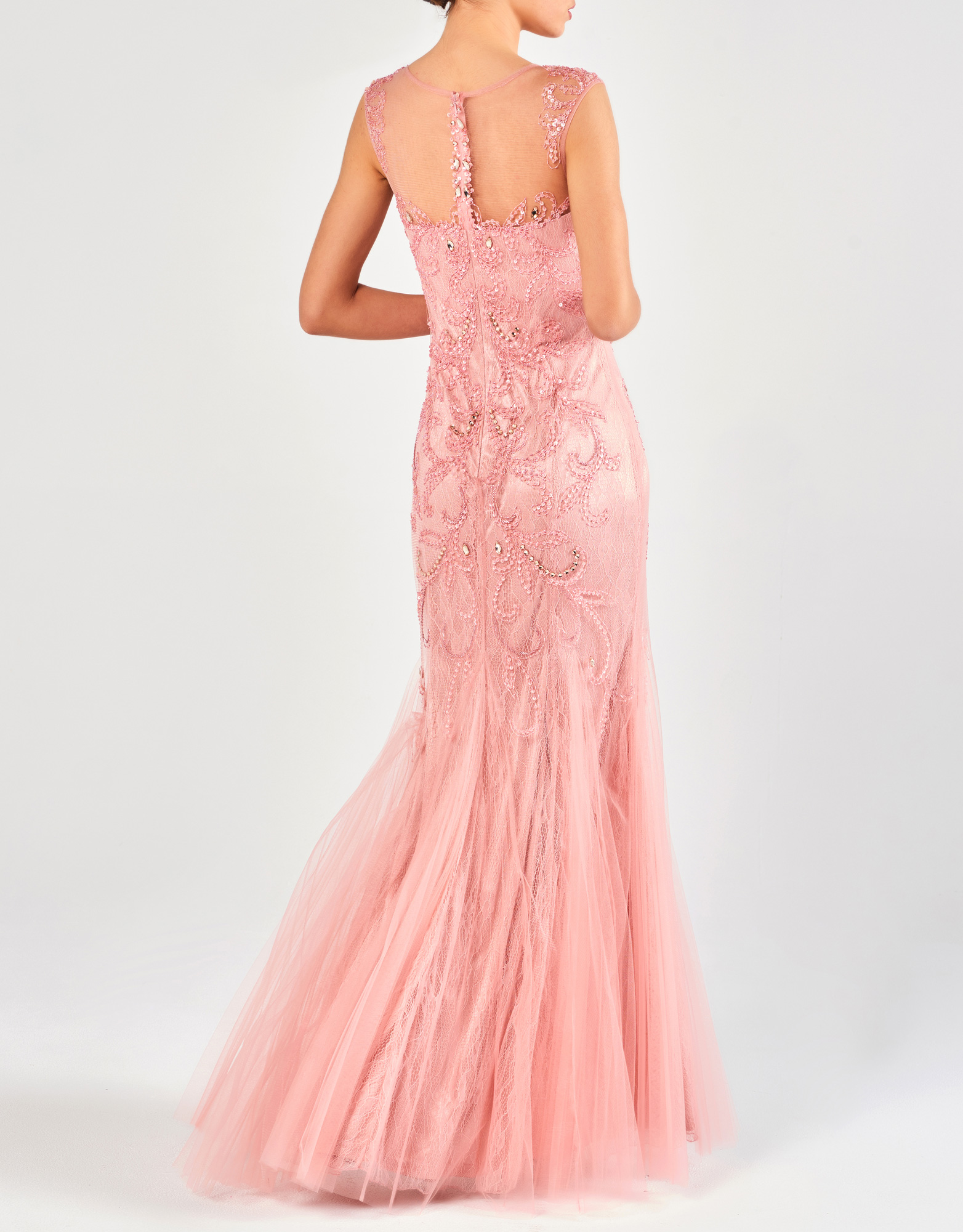 FLORA - Φόρεμα κλασσικό μακρύ με κέντημα και δαντέλα