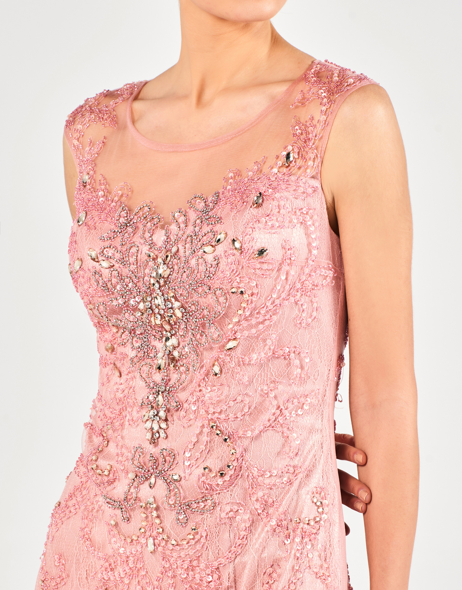 FLORA - Φόρεμα κλασσικό μακρύ με κέντημα και δαντέλα