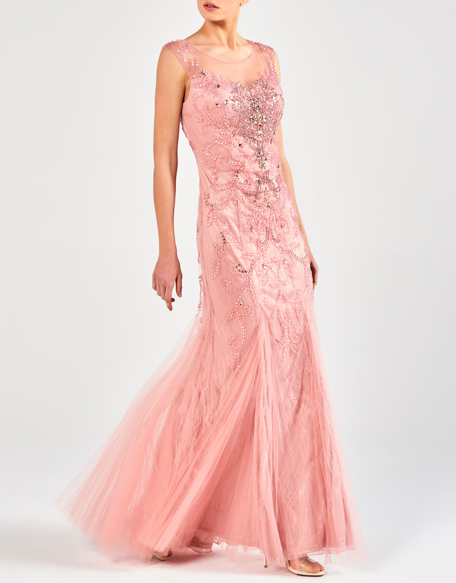 FLORA - Φόρεμα κλασσικό μακρύ με κέντημα και δαντέλα