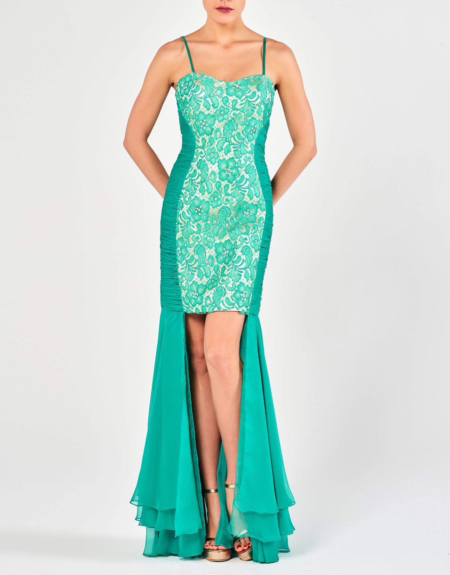 FRANCIS - Φόρεμα βραδινό ασύμμετρο με δαντέλα και κέντημα