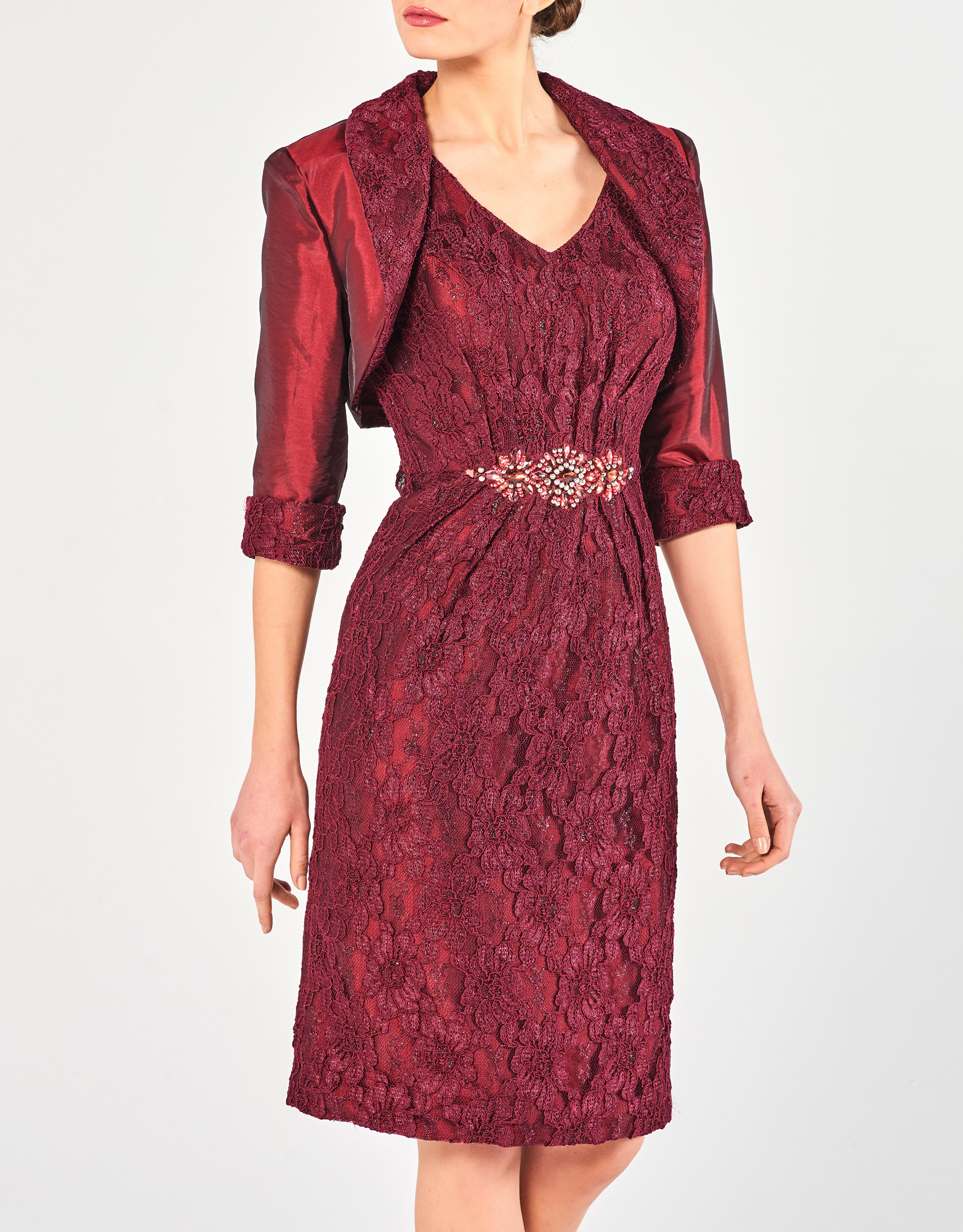 KARIN - Φόρεμα κοντό με δαντέλα και μπορλερό κλασικό